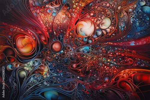 Colorful abstract painting. Despite chaos of the colors and patterns, there is a sense of order and balance to the painting, a feeling that everything is interconnected and working in Generative AI