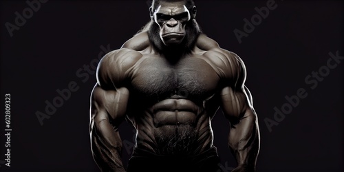 muscular gorilla on black background