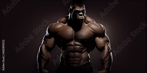 muscular gorilla on black background