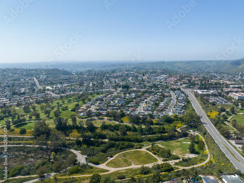 Aerial view of house in La Mesa City in San Diego, California, USA