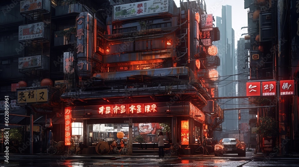 Futuristic Asian cityscape utopia illustration using generative AI 