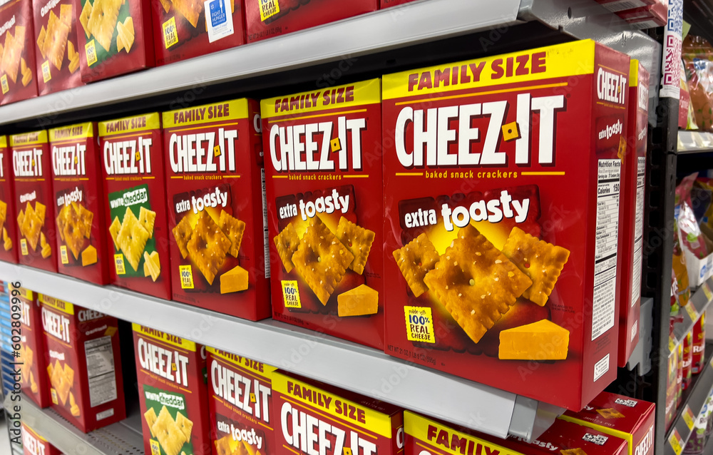 Los Angeles, CA/USA 5/9/2023 Boxes of Cheez-It brand assorted flavors ...