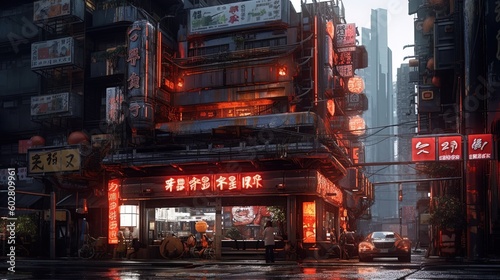 Futuristic Asian cityscape utopia illustration using generative AI 