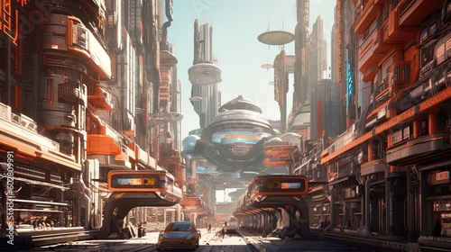 Futuristic cityscape utopia city street at day using generative AI 