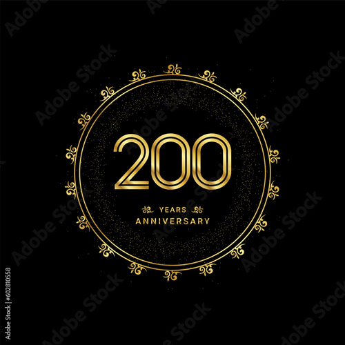 200 years anniversary with a golden number in a classic floral design template