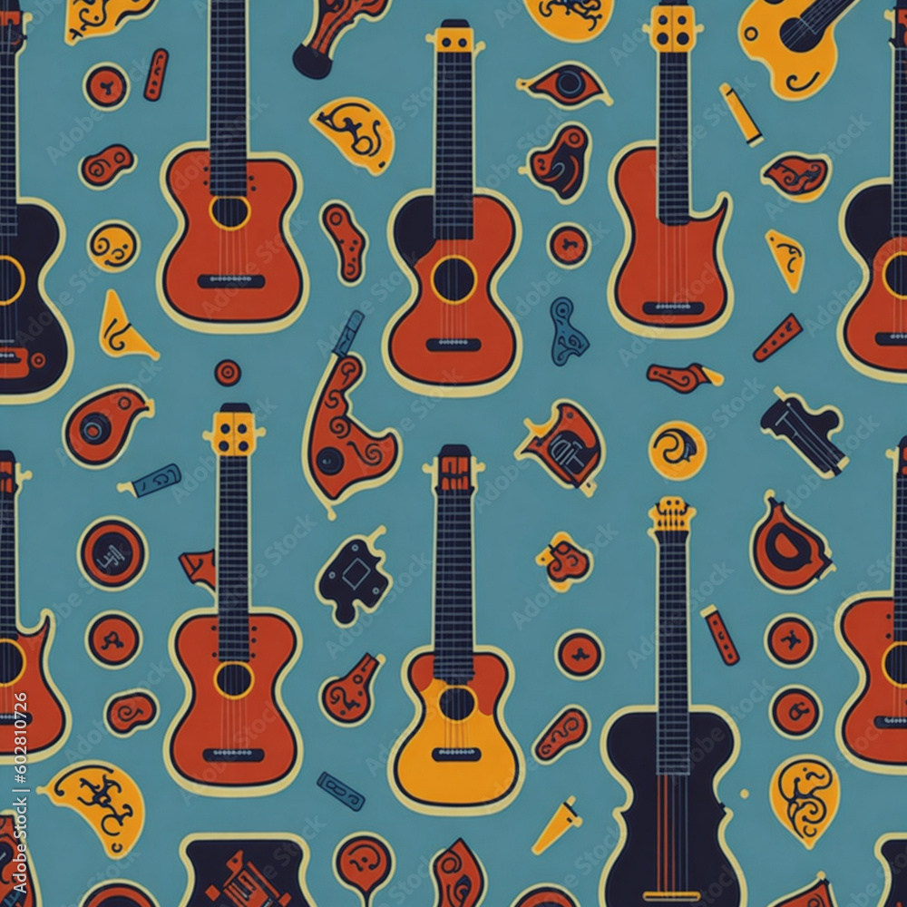 Naklejka premium seamless pattern with guitars,Generative IA 