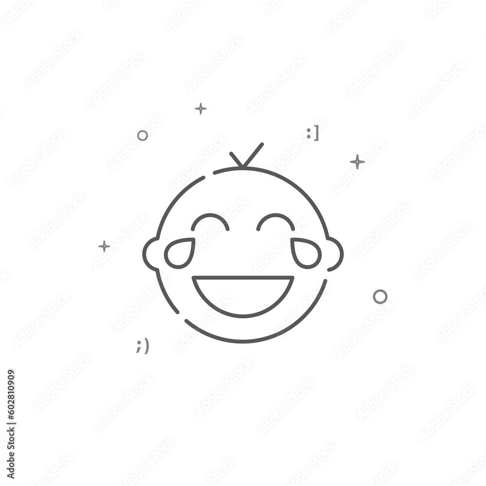 Laughing to tears kid simple vector line icon. Symbol, pictogram, sign isolated on white background. Editable stroke