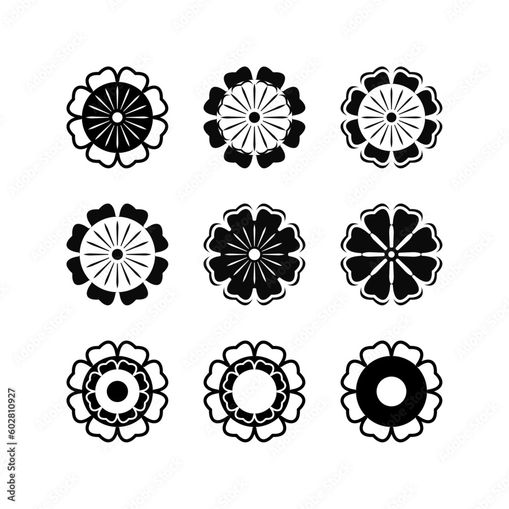 Set of flowers on white background Round ornaments Abstract flower elements for creative design tasks Mandala Vector illustration Set of flowers on white background Round ornaments Abstract flower elements for creative design tasks Mandala Vector illustration