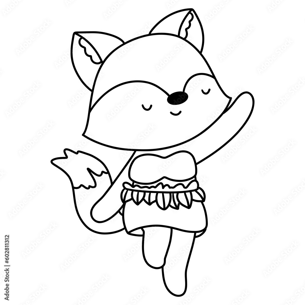 Aloha Hawaii of Fox dancer, Animal summer element on beach, Summer illustration Aloha Hawaii of Fox dancer, Animal summer element on beach, Summer illustration