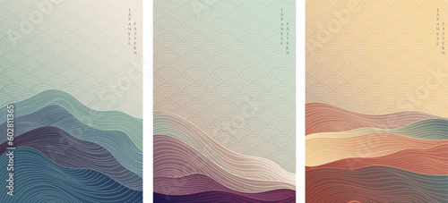 Fényképezés Japanese background with line wave pattern vector
