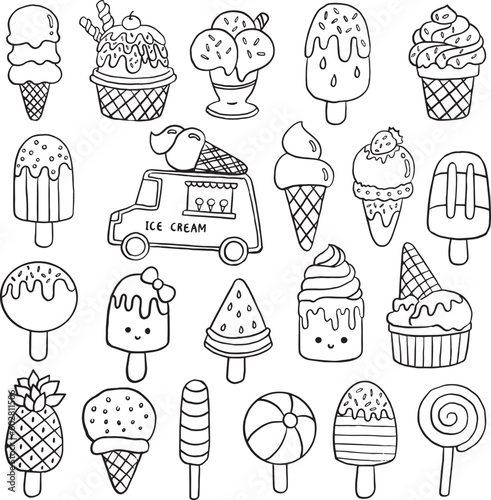 Ice cream doodle icons set