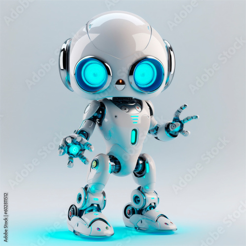 little cute robot funny virtual assistant bot isolated on white background. 3d icon. AI generated