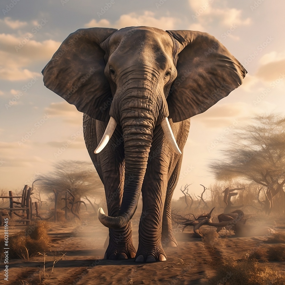 AN ELEPHANT IN AFRICA - obrazy, fototapety, plakaty 