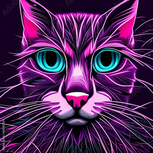 ピンクトーンの猫の顔イラスト,Generative AI AI画像 © beeboys
