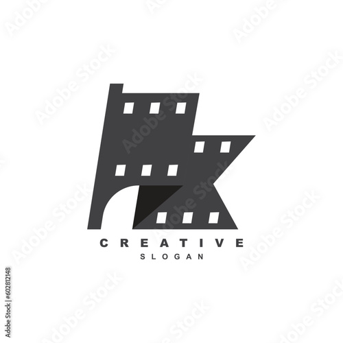 Creative cinema flag logo design, movie mania logo vector