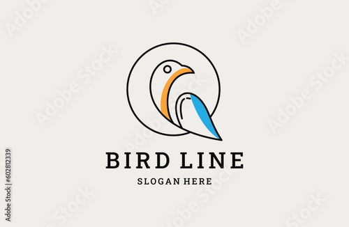 Bird Logo design with Line Art On White Backround