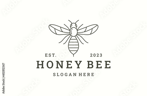 Honey bee logo vector icon illustration hipster vintage retro .