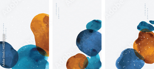 Abstract background with contemporary art pattern vector. Watercolor texture in Chinese style. Circle object template illustration.