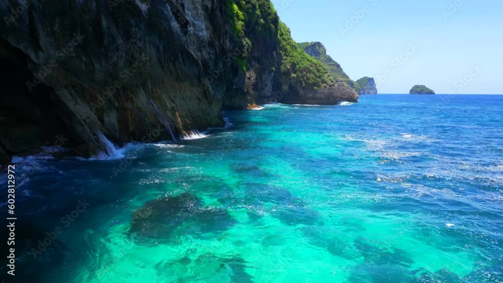 Aerial view of amazing cliff view from Nusa Penida - Bali.