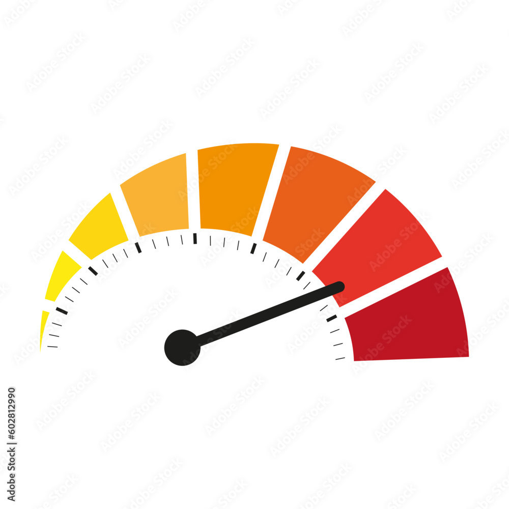 Color speedometer. Speed meter. Heating, temperature scale icon. Vector illustration. Color speedometer. Speed meter. Heating, temperature scale icon. Vector illustration.