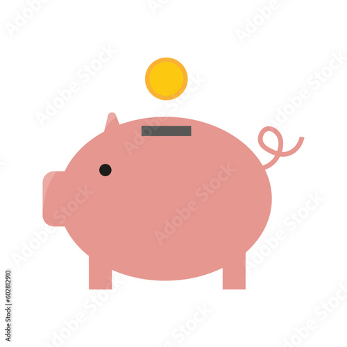 Piggy bank with coin. Icon piggy bank in a flat style. The concept of banking or business services. Vector illustration.