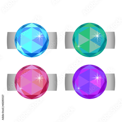 Colorful gemstones collection. set of multicolored diamonds. Precious stone vector jewels. Vector illustration.