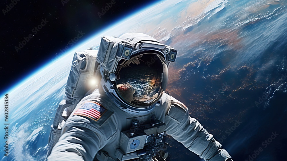 Photo of an astronaut admiring the beauty of earth while floating in space, nasa and space x - obrazy, fototapety, plakaty 