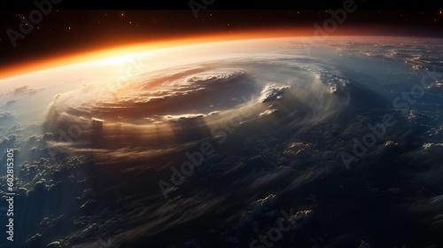 Planet earth from outter space, movie scene, end of the world like moment, hurricane from the satélites