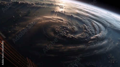 Planet earth from outter space, movie scene, end of the world like moment, hurricane from the satélites