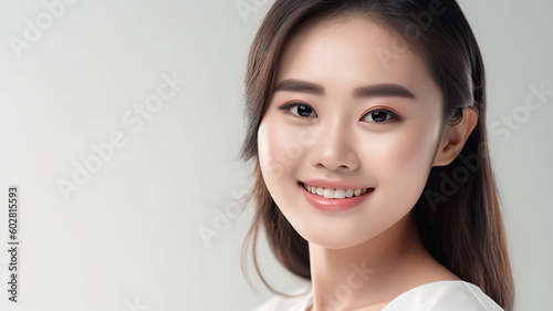 白いシャツを着たさわやかなアジア人の美人な女性（ロングヘア・スキンケア・美容・ヘアケア） 
