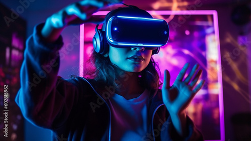VR・メタバース・仮想空間・仮想現実・バーチャルリアリティをする女性（Generative AI） 