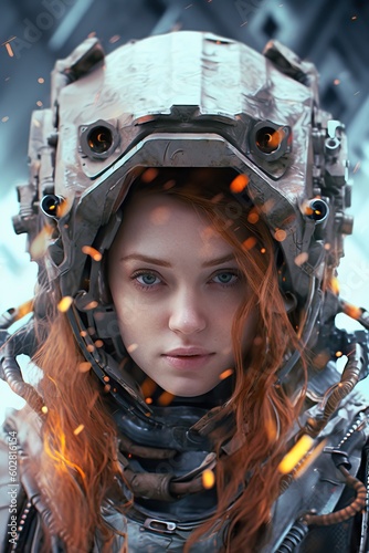 Woman from the future in technology, advanced futuristic illustration, colorful scene.