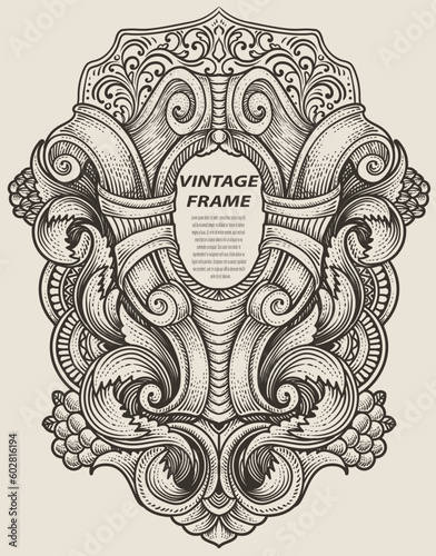 Isolated frames in baroque antique style. engraving ornament frames.
