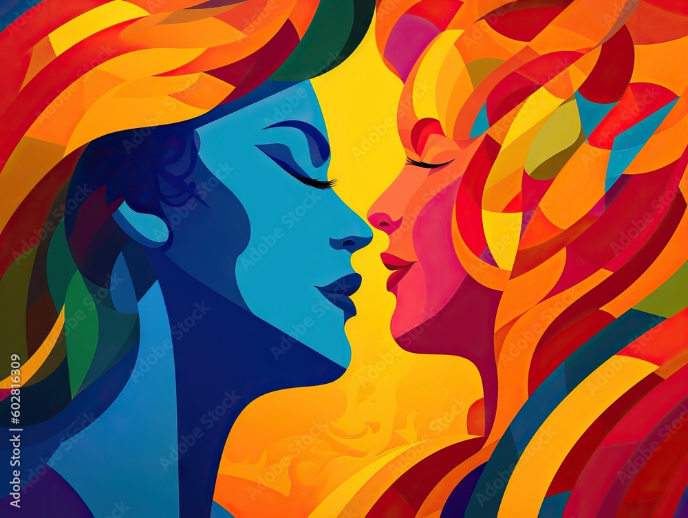 Digital illustration artwork of unity between two girls woman, LGBT concept, colorful image, fight for your rights concept, love is love Digital illustration artwork of unity between two girls woman, LGBT concept, colorful image, fight for your rights concept, love is love