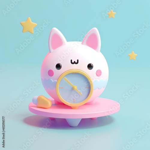 Colorful cute and kawaii starry clock on a pastel tones background, perfect for brightening up any room photo