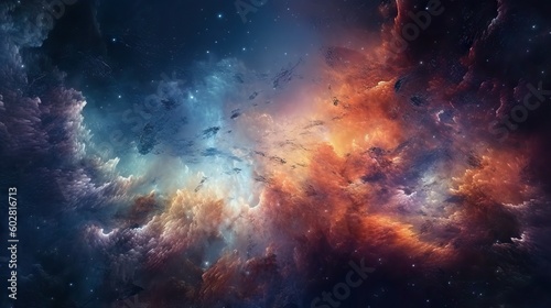 Space scene with multiple planets and stars, movie like frame, cinematic ambient and colors © Banana Images
