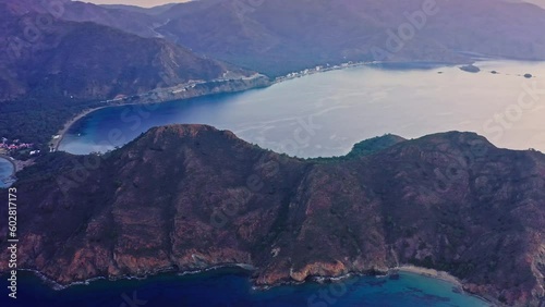 Aktur resort village among mountains and bays at morning dawn, Aegean Turkey photo