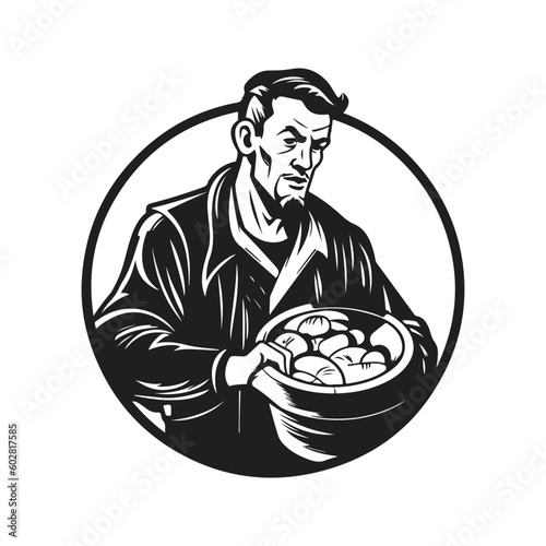unhealthy forceful trader, vintage logo line art concept black and white color, hand drawn illustration