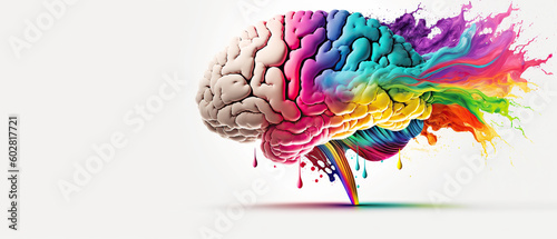 Rainbow human brain explosion, World Autism Awareness Day, creative inspiration, mental health, psychology and neurology concept