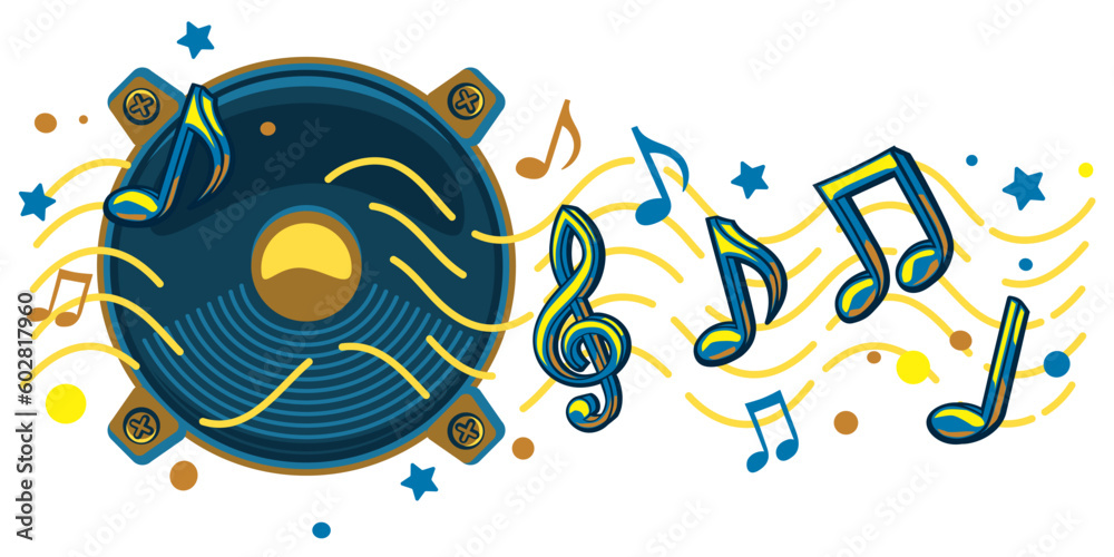 Fototapeta premium Colorful loudspeaker with clef and notes - musical melody design