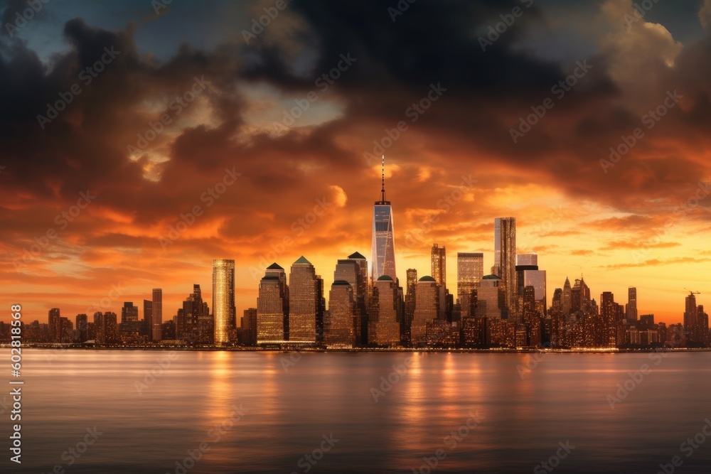 New York City Skyline, Lower Manhattan, One World Trade Center, Skyscrapers,  Stunning Scenic Landscape Wallpaper, Generative AI
