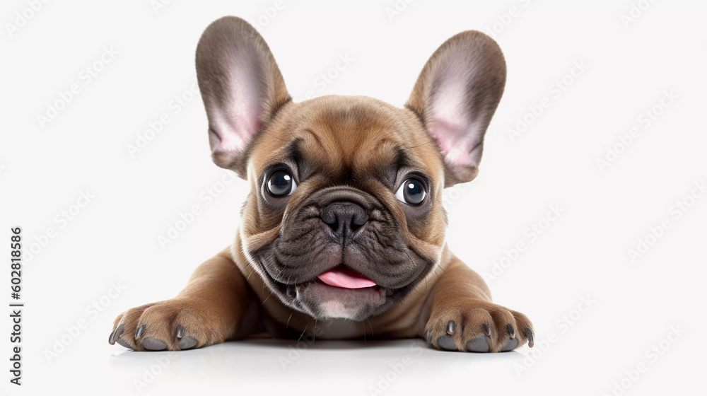 French bulldog smile, sitting  on white background, Generative ai illustration.