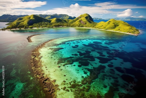 Fiji Island Scuba Snorkeling Diving in Paradise Paradise, with Beaches and Tropics in the Pacific Ocean, Stunning Scenic Seascape Wallpaper, Coral Reef and Marine Life, Generative AI photo