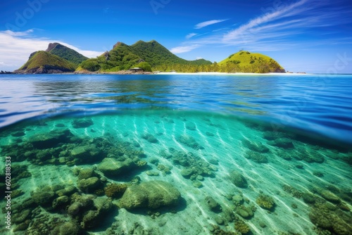 Fiji Island Scuba Snorkeling Diving in Paradise Paradise, with Beaches and Tropics in the Pacific Ocean, Stunning Scenic Seascape Wallpaper, Coral Reef and Marine Life, Generative AI © Distinctive Images