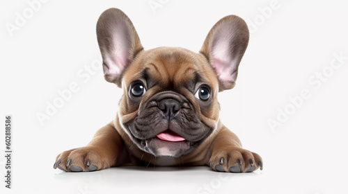 French bulldog smile, sitting on white background, Generative ai illustration.