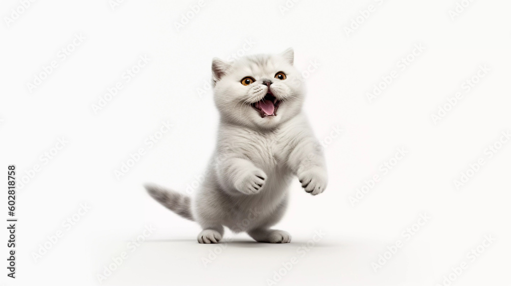 Scottish fold the Kitty Cat smile ,sitting dance isolated on white background, Generative ai illustration. Scottish fold the Kitty Cat smile ,sitting dance isolated on white background, Generative ai illustration.