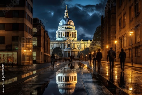 Street View of Saint Paul's Cathedral in London England, UK Landmark, Stunning Scenic Landscape Wallpaper, Generative AI photo