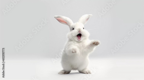 White rabbit smile cute, Runing on white background, Generative ai illustration.