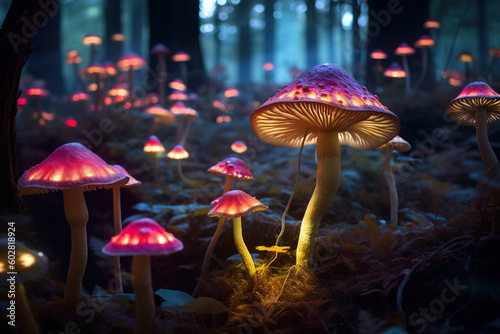 Mushrooms in neon style  Ai generated