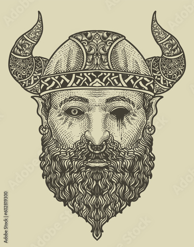 illustration viking head in black background